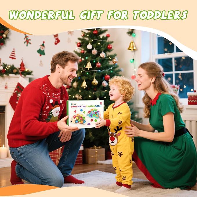 Montessori Toys for 1 2 3 Year Old, Wooden Puzzles Dinosaur Hedgehog Toy for Toddlers, Shape Sorter & Color Match Toddler Puzzles, Baby Puzzle Learning Toys Christmas Birthday Gifts for Girls Boys