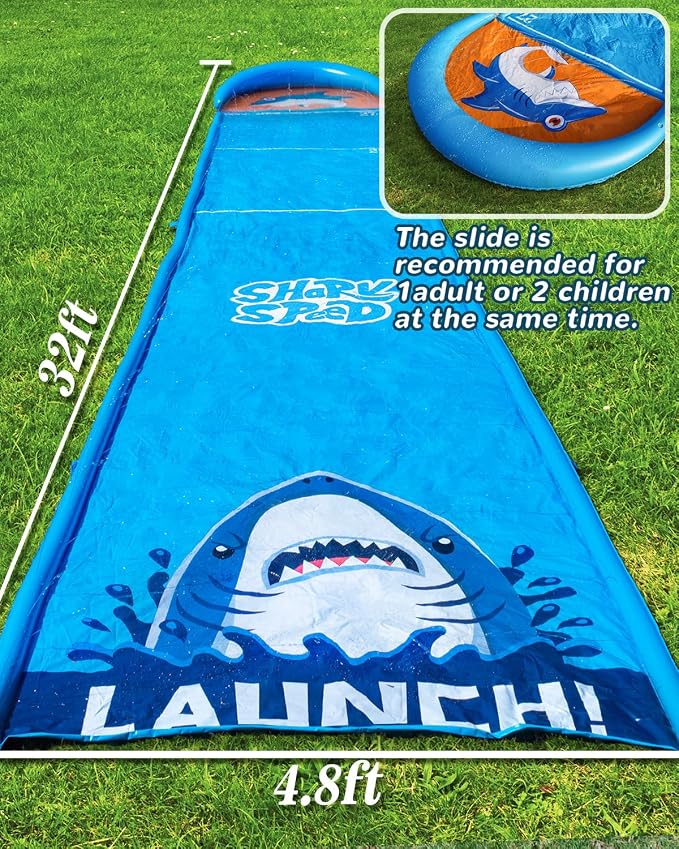 Spring Water Slip and Water Slide, 32FT Lawn Slip n WaterSlide for Kids Adults, Backyard Summer Outdoor Water Toys with Sprinkler, 2 Inflatable Bodyboards