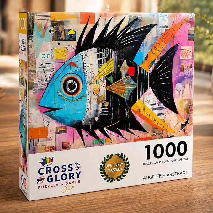 Cross & Glory - Angelfish Abstract - 1000 Piece Jigsaw Puzzle for Adults | Vibrant Artistic Marine Design | Unique Gift | Challenging Brain Teaser