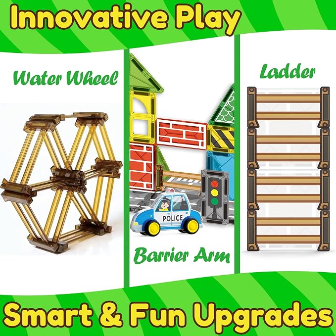 Oriate Farm Animals Fences Magnetic Tiles, 18pcs Magnet Fencing Compatible Garden Farming Zoo Dinosaur, Kids Magnetic Structural Construction Magnets Tile Building Blocks Horse Toys Accessory
