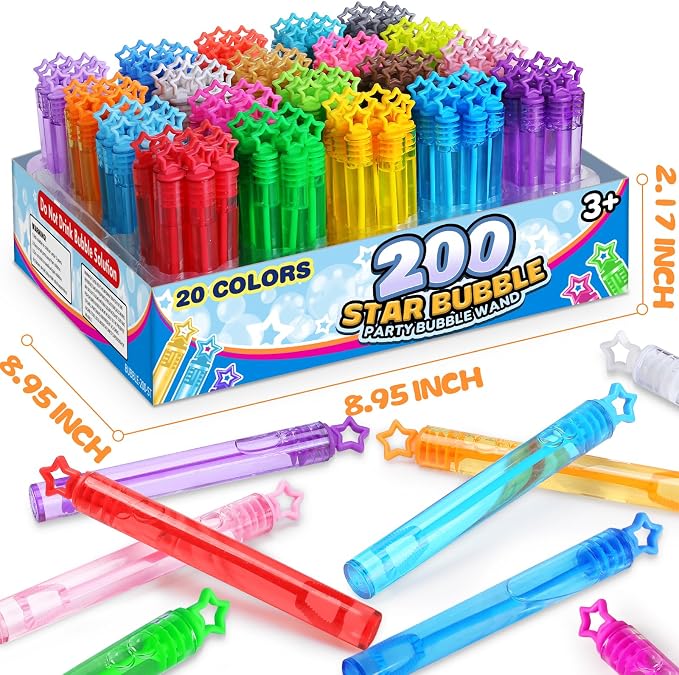200 Pcs 20 Colors Mini Star Bubble Wand Bulk in Gift Box, Neon Bubbles Party Favors For Kids, Classroom Giveaways, Goody Bags Stuffer, Carnival Prizes Toy, Birthday Treats, Party Supplies for Toddlers