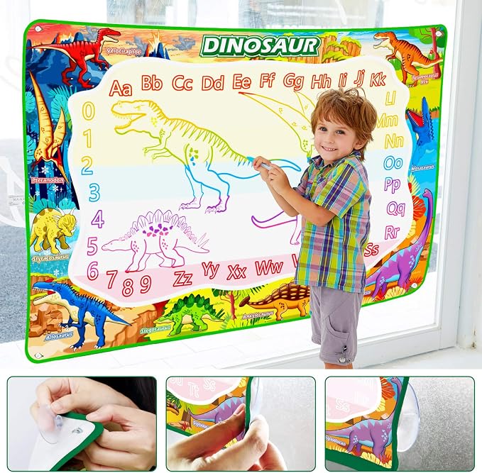 Jasonwell Aqua Water Doodle Mat 60x40 Inches Large Magic Drawing Doodling Mat Coloring Mat Educational Toys Christmas Birthday Gifts for Kids Toddler Boys Girls Age 2 3 4 5 6 7 8 Year Old (Dinosaur)