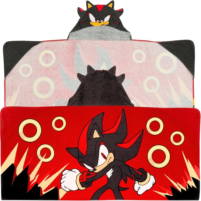 Sonic Shadow The Hedgehog Anime Kids Super Soft Bath/Pool/Beach Cotton Hooded Towel Wrap, 50 in x 24 in, (Officially Licensed Product) By Franco