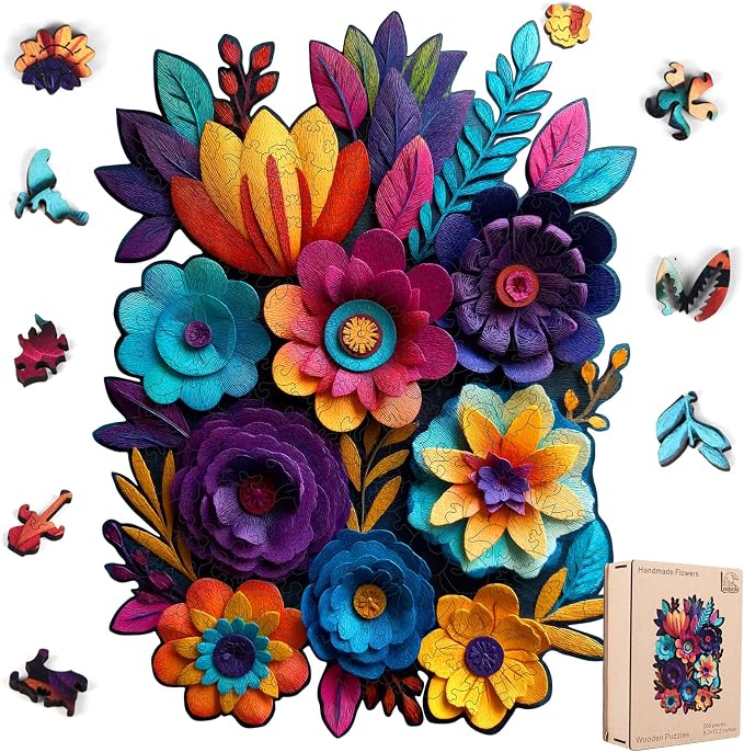 Leodozzio Wooden Jigsaw Puzzles 500 Pieces, Handmade Flowers Autumn Puzzles for Adults, Unique Shaped Wooden Puzzle, Birthday Gift Family Game, 13.8x18.4 Inch