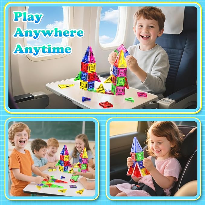 Mini Magnetic Tiles, 40 PCS Diamond Pattern Magnetic Tiles with Tin,Micro Magnet Travel Toy Portable for Kids Age 3+,STEM Educational Building Set Construction Toys,Boys Girls Toddlers Birthday Gifts