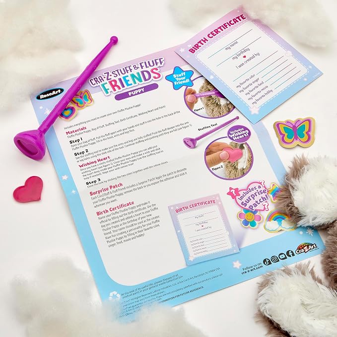 CRA-Z-Stuff & Fluff Friends Stuff Your Own Puppy Plush Toy, DIY Stuffing Kit with Patch, Wishing Heart & Birth Certificate, Ages 6+