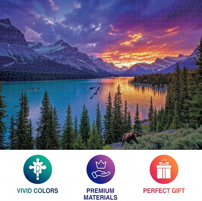 Cross & Glory – The Last Light of the Rockies – 1000 Piece Jigsaw Puzzle for Adults | Canadian Rockies Sunset Landscape with Mountains & Turquoise Lake | Epic Wilderness Puzzle