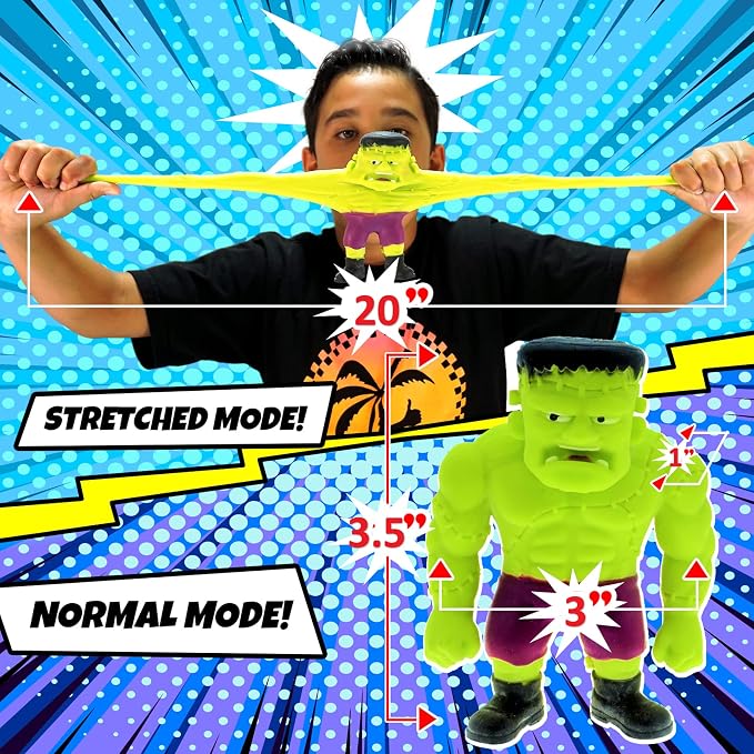 JA-RU Stretchy Monster Toy 3.5" Tall (3 Monsters Assorted) Halloween Action Figures Squish Pull Fidget. Calming Stress Toy for Kid & Boy Party Favor 4303-3s