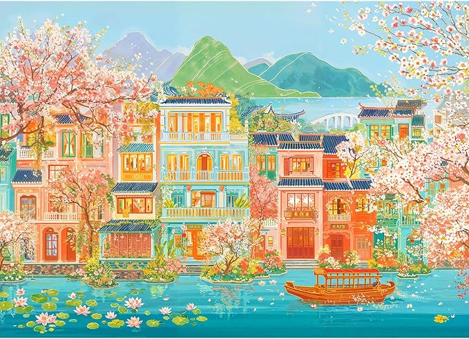 Puzzles for Adults 1000 Pieces, Jigsaw Puzzle for Adults, Fun Challenging Puzzle, Painted Boat Puzzles Game, Interlock Perfectly No Dust, Gifts for Father's Mother’s Day