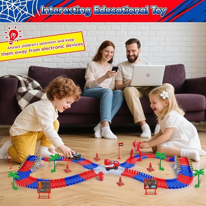 Spider Toys for Boys 4-6, 212 PCS Race Car Track for Kids Ages 4-8, Monster Truck 3+ Year Old Birthday Gift Toddler Cars Toy for 3+ Year Old Boy Girl