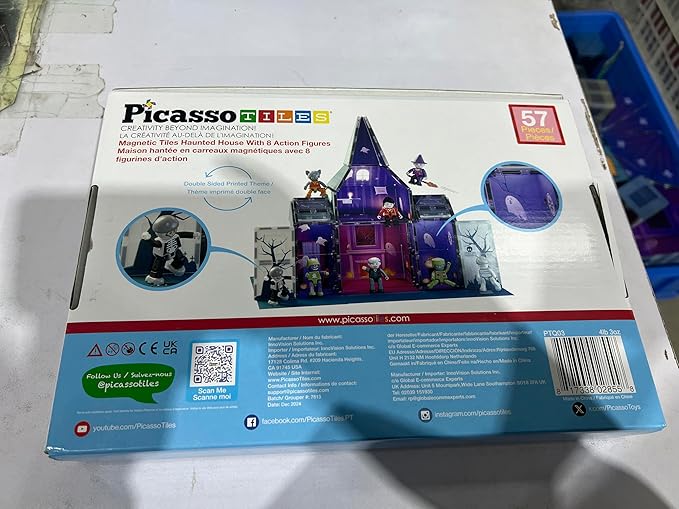 PicassoTiles Scary Haunted House Magnetic Tiles Building Block with 8 Halloween Theme Action Figure Magnet Construction Toy Kit Double-Sided Mansion STEM Playset Adventure Boys & Girls Ages 3+ PTQ03