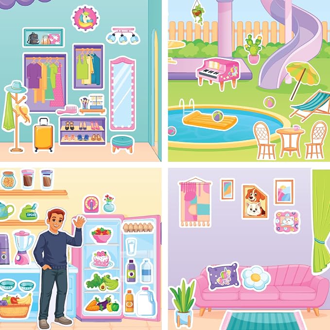 Imagimake Reusable Sticker Fun – My Dream House Playset | 200+ Jelly Stickers | Creative Games for Girls | Pretend Play Kids Activities | Toddler Toys 3-5 | 3,4,5,6,7 Year Old Girl Birthday Gifts
