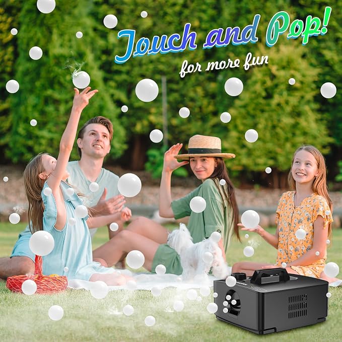 Wisdomlit Fog Bubble Machine, 400W Smoke Bubble Blower, Smoke Bubble Maker | No-Spill Liquid Tanks, 2 Bubble Modes, 8000+ Colorful or Smoke-Filled Bubbles, Great for Outdoor Backyard Birthday Party