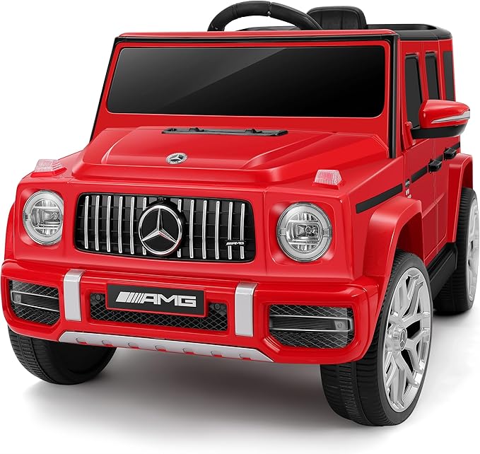 ELEMARA Licensed Mercedes-Benz AMG G63 Ride on Toys,Drivable Car for Toddler,Kids' Electric Vehicles,Dual Mode of Flashing Light/LED Light,Low Battery Prompt,Bluetooth,Music& Horn,Soft Start,Red