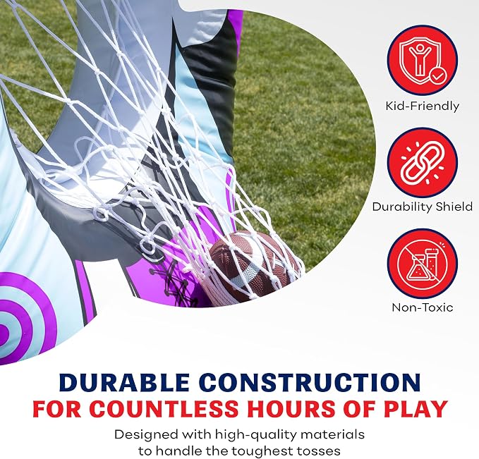 Preferred Toys 65” Inflatable Football Target Net Toss Game - Double-Sided Throwing Practice Football Stuff with Mini Balls - Backyard Tailgate Party Sports Toy for Kids & Adults