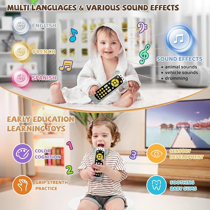 KIRALUMI Baby Remote Control Toy with Monkeys Silicone Cover - Educational Musical Baby Toddler Toys with Realistic Play, Lights, and Sounds - 6, 9, 12, 18 Month Boys Girls Toys Gift