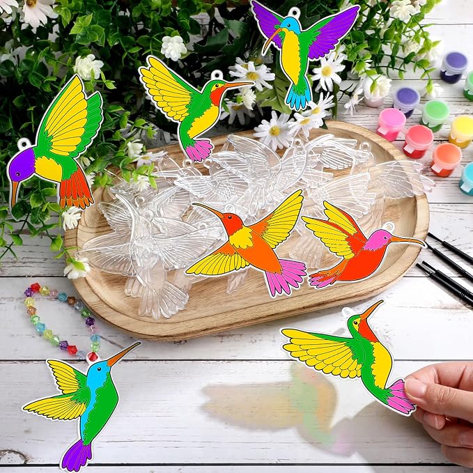 Yaomiao 30 Sets Summer Suncatchers Window Art Drawing Kits DIY Hummingbird Suncatcher Crafts Bulk Paint Your Own Window Hanging Ornaments for Home Birthday Party Favors Decor Gifts