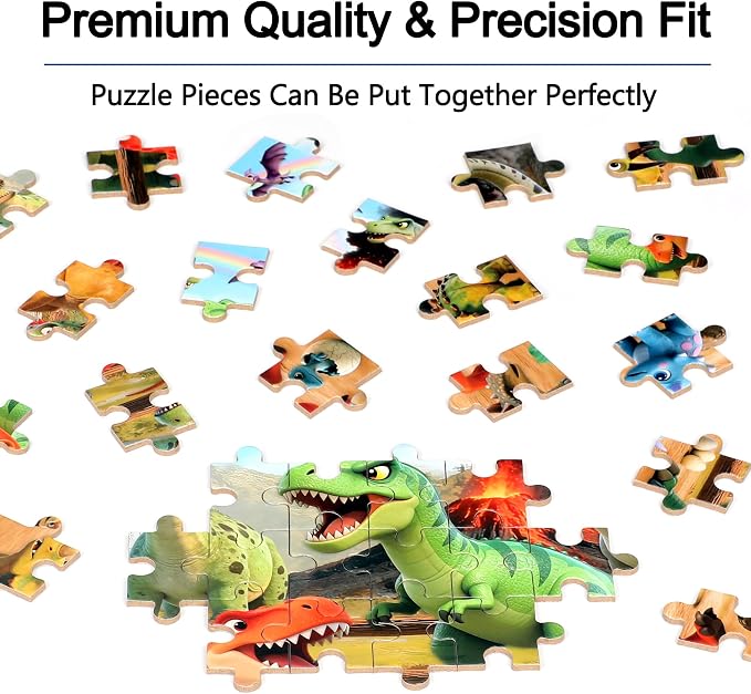 MZZOTOY Cartoon Dinosaur Puzzle for Kids Ages 4-8, 60 Pieces Jigsaw Puzzles for Kids Ages 3-5， Learning Educational Puzzles Toys Great Gift for Boys Girls in a Metal Box