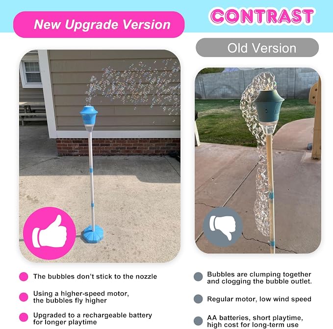 AIERSA 2Pcs Bubble Stand Machine Automatic,Rechargeable Height 47 Inches Stand Up Bubble Machine for Kids, Outdoor Tall Bubble Maker with Lights,Standing Bubble Machine for Parties