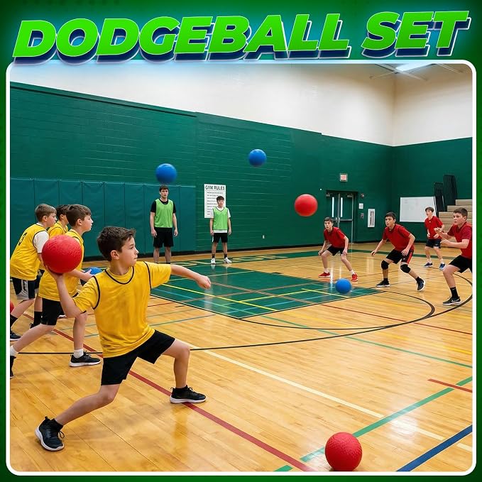 7 Inch Red & Blue Dodgeball Set - (2-Pack) with Pump - Kickball Playground Balls for Kids - Gym Sports Balls for Dodgeball, Four Square, PE, Recess & Backyard Games