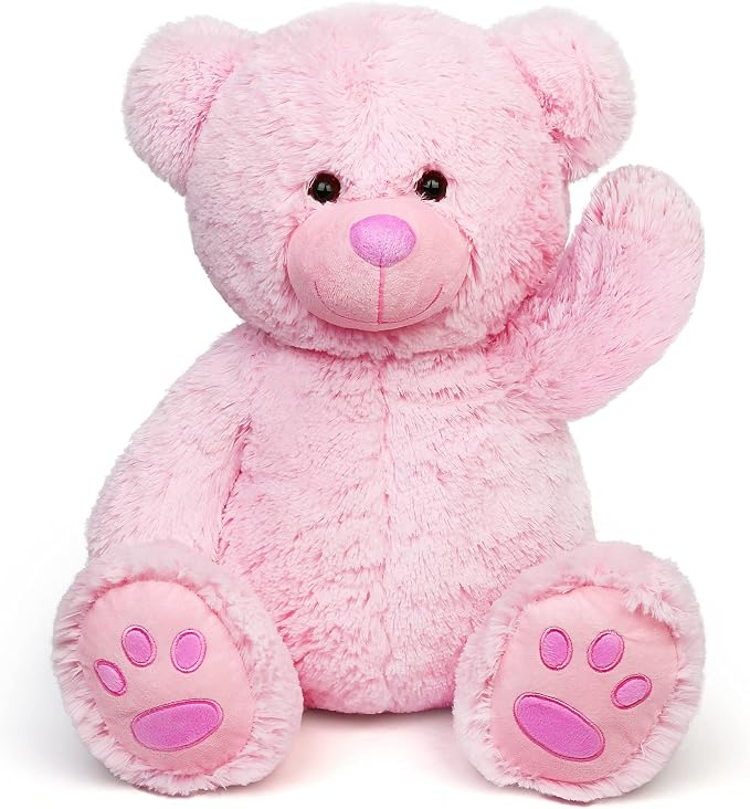 LotFancy Teddy Bear Stuffed Animals, 20 inch Soft Cuddly Cute Plushies, Plush Toys with Footprint Design, Stuffed Animals for Girls Kids Baby Toddlers, Baby Shower Easter Birthday Gift Decor, Pink