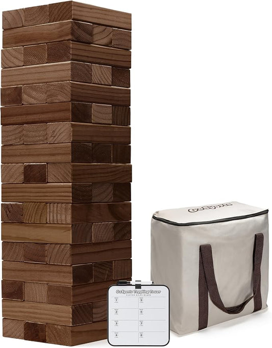 GoSports Giant Wooden Outdoor Stacking Game – Stacks Up to 3 ft – Large Toppling Tower with Case for Yard Games, Family Game Night, Camping, and Parties