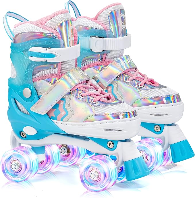 SULIFEEL Rainbow Unicorn 4 Size Adjustable Roller Skates for Girls Boys for Kids Ages 3-5 5-8 6-12 Children Skates Indoor Outdoor