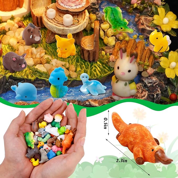 42 Pcs Mini Resin Animals 42 Styles Resin Animals Figurines Bulk for Micro Fairy Party Favors Garden Hide Accessories Dollhouse Crafts Decor