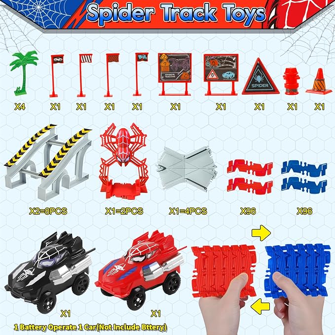 Spider Toys for Boys 4-6, 212 PCS Race Car Track for Kids Ages 4-8, Monster Truck 3+ Year Old Birthday Gift Toddler Cars Toy for 3+ Year Old Boy Girl