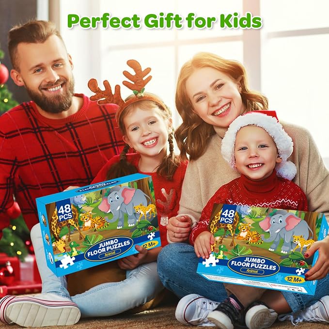 Jumbo Floor Puzzle for Kids, 48 Pieces Large Animal Jigsaw Puzzles for Kids 3 4 5, Toddler Learning Preschool Educational Toys for 4-8, Birthday for Boys Girls
