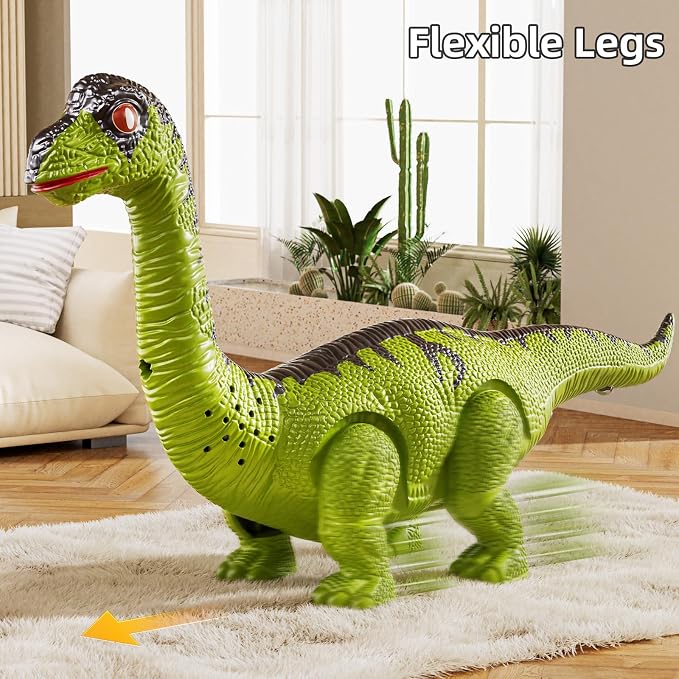 TEMI 3 Pack Electrical Walking Dinosaur Toys for Toddlers 3-4 3-5 Years with Sound and Light Up, Toddler Robot Dinosaur, Brachiosaurus, Stegosaurus Dinosaur Figures for Kids