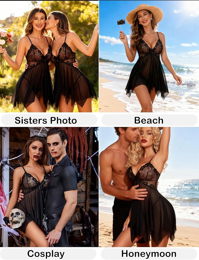 Avidlove Lingerie for Women Lace Babydoll Sleepwear Boudoir Outfits Plus Size Langeray XS-5XL