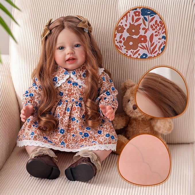 BABESIDE Lifelike Reborn Baby Dolls Dara - 20 Inch Realistic-Newborn Baby Doll Long Hair Girl Handmade Real Life Baby Dolls with Clothes and Toy Accessories Gift for Kids Age 3+