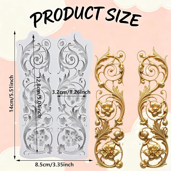 Baroque Style Polymer Clay Mold Curlicues Scroll Lace Silicone Molds 3D Sculpted Mold for DIY Craft Epoxy Resin Casting Polymer Clay Tools Crafts Air Dry Jewelry Making