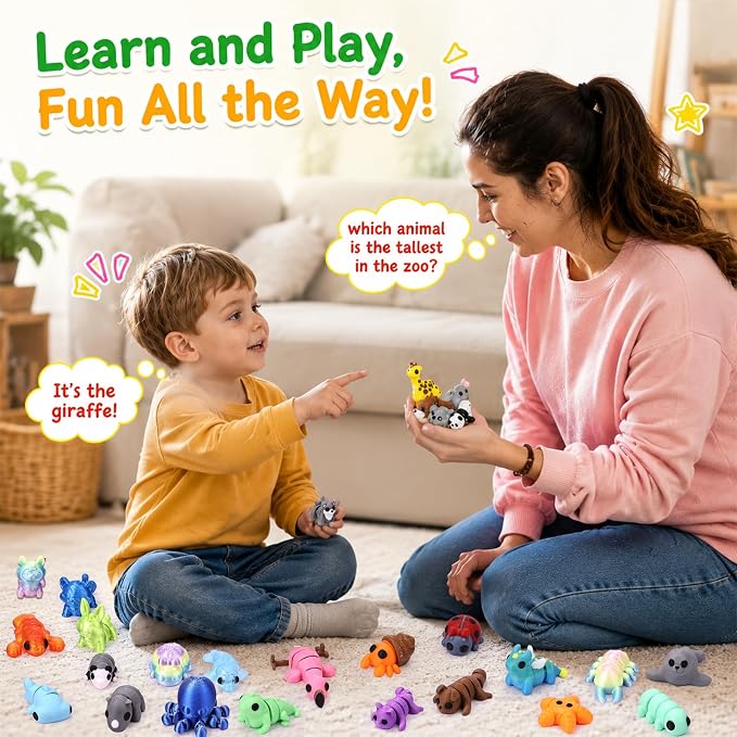 156 pcs Mini 3D Printed Animal Figurines, Animal Figurines Set, Articulated, Party Favors, Pocket Fidget Toys Bulk, Goodie Bag Stuffers, Exchange Gifts for Boys Girls , Desk Pets, Classroom Rewards
