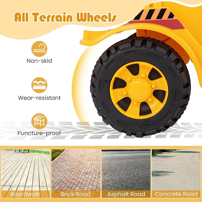Costzon Ride on Road Roller, Sliding Kids Car with Adjustable Roller, Under-Seat Storage, Anti-Tipping Block & Engine Sound, Construction Vehicle Ride on Push Car for Toddlers Aged 19-36 Months