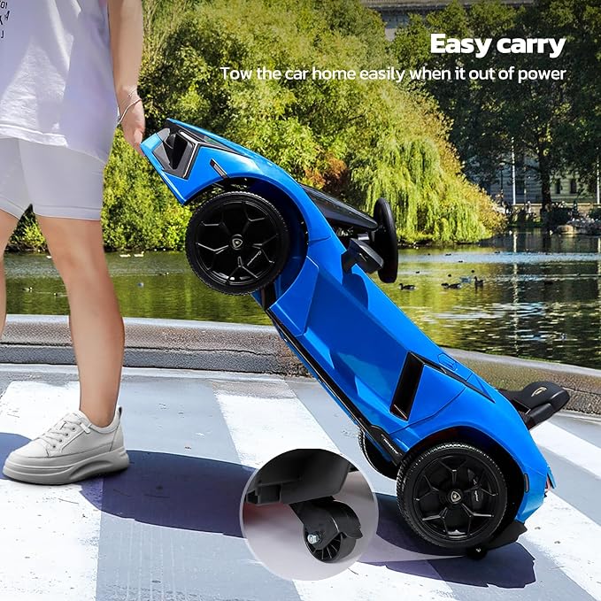ELEMARA Lamborghini Ride On Car with Scissor Door, Electric Vehicle for Kids with Remote Control,Kid Cars to Drive with MP3 Player, Bluetooth, LED Light and Wide Seat, Navy Blue