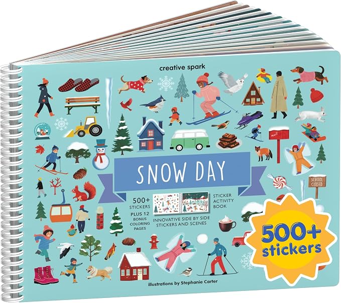 Snow Day 500+ Kids Sticker Book by Cupkin Fun Toddler Winter Activity Coloring and Sticker Book, Road Trip Essentials, 12 Coloring Pages 12 Side by Side Scenes for Ages 2–8 Years