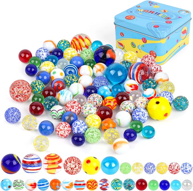3 Otters 85PCS Colorful Assorted Glass Marbles, Planet Pattern Mix, Decorative Marbles for Centerpieces Crafts & Vase Decor