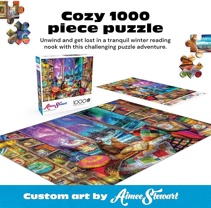 Buffalo Games - 1000 Piece Jigsaw Puzzle - Aimee Stewart - Northern Lights Cats - Winter Scene - Challenging Puzzles for Adults and Families