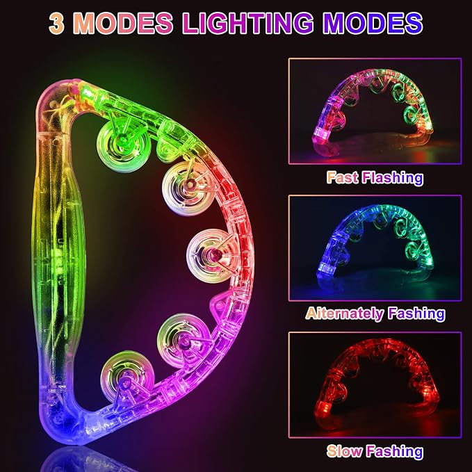 Aywewii LED Tambourines 2 Pack - Light Up Toys Musical Instruments for Kids & Adults, Autism Sensory Products, Birthday Gifts for Boys & Girls, Glow in the Dark Party Supplies (4 Colors Random)