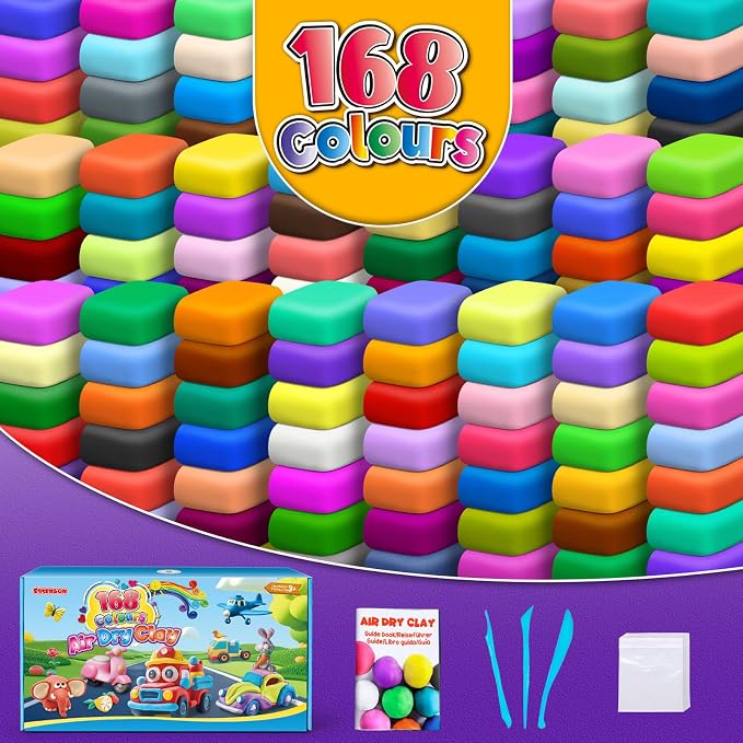 ESSENSON Air Dry Clay, 168 Colors, Modeling Clay for Kids | DIY Molding Magic Clay, Includes Tools, Ages 3-8+ Years, Boys Girls Kids Toys Gifts
