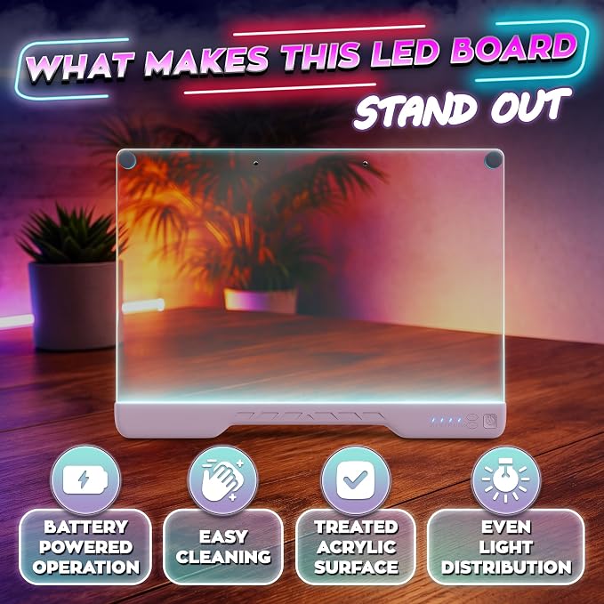 Upgraded 16” LED Drawing Board – Rechargeable, 7 Colors, 10 Light Modes, Adjustable Brightness – Acrylic Light Board for Tracing with Stand, Markers and Full Kit – Birthday Gift Set (Pink)