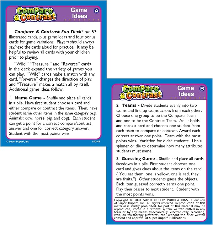Super Duper Publications | Compare and Contrast Fun Deck | Language Development and Reasoning Skills Flash Cards | Educational Learning Materials for Children