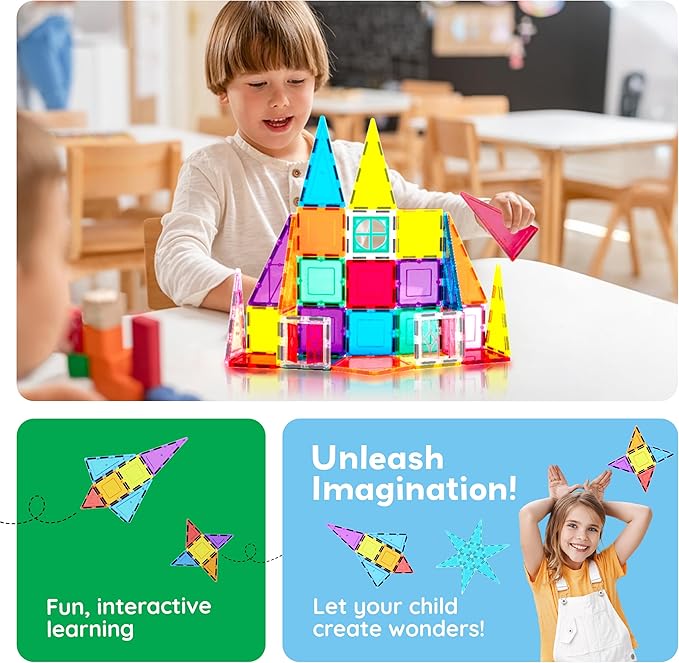 PicassoTiles Magnetic Tiles Rocket Set Construction Toy Magnet Building Block Engineering STEM Learning Child Brain Development Stacking Kit Window Door Playboard for All Ages 3 and Up PT36B