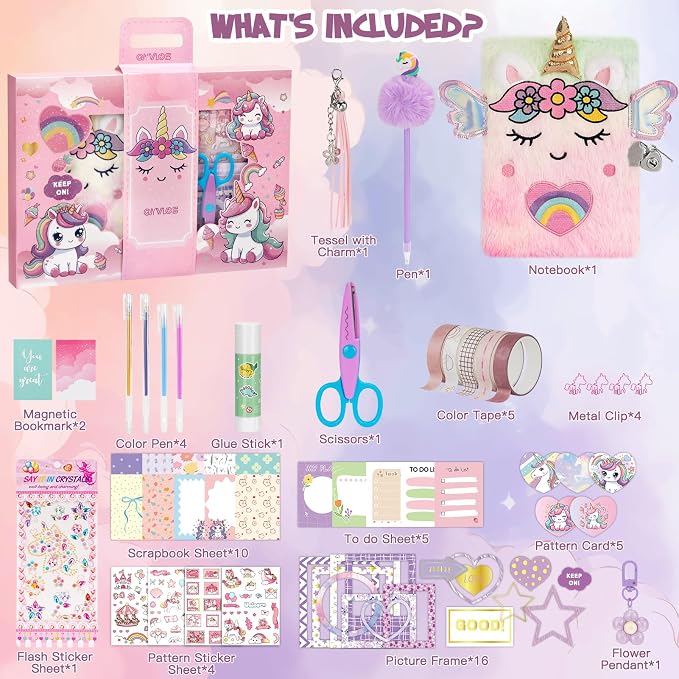 QIYVLOS DIY Journal Kit with Diary, Magical Theme Journaling Stationary Supplies Set Toys for ages 8-13, Birthday Arts and Crafts Gifts for Teen Girls Ages 8 9 10 11 12 13 14 Year Old