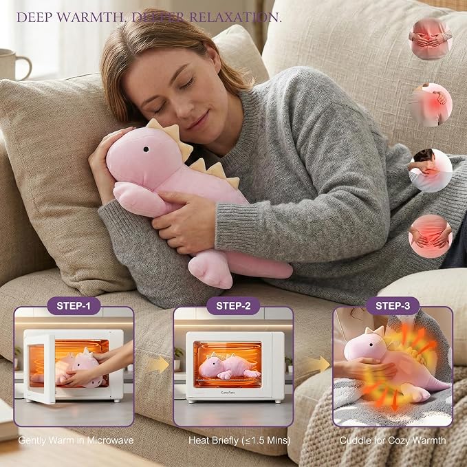 OSOCU® Microwavable Heating Pad Purple Stegosaurus Plush - 1.4 Lb Weighted Stuffed Animal Toy with Tourmaline Beads & Lavender - 16" Squished Long Dinosaur Pillow - Lumbar Back Cushion Lasting Warmth