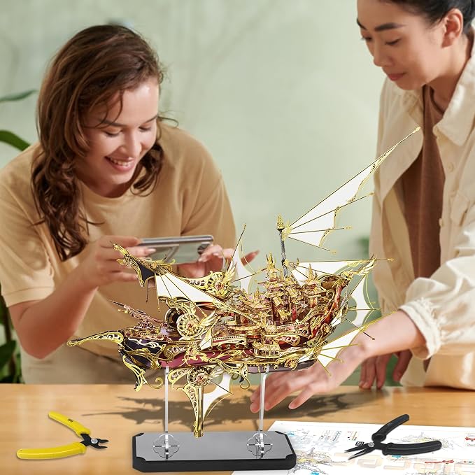 Piececool 3D Metal Puzzles, Nine Heavens Boat Models Kits to Build for Adults, Difficult Brain Teaser DIY Crafts Assemble Ship Building Kits Gifts for Man Women Family Time