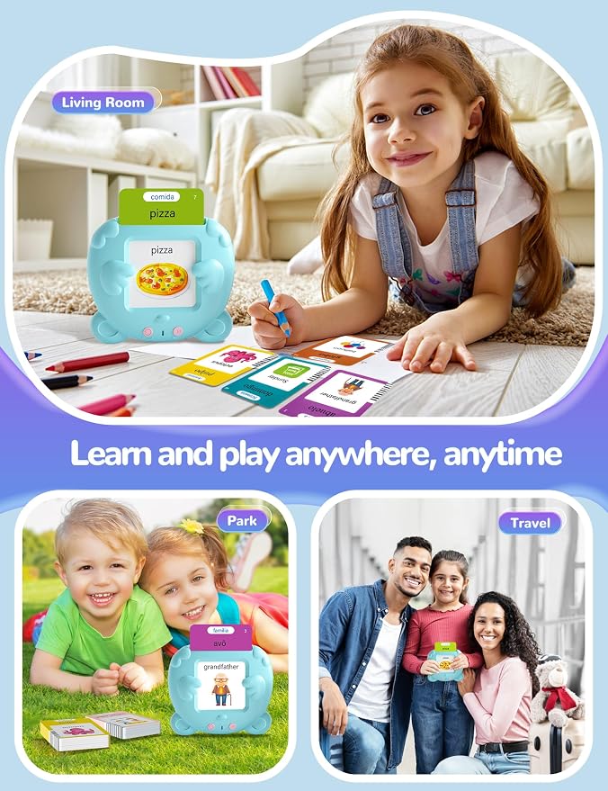 Portuguese and English Talking Flash Cards for Kids, 510 Sight Words Bilingual Learning Toys for Toddlers, Autism Pocket Speech Therapy Toys, Brazilian Português Vocabulary Educational Flashcards
