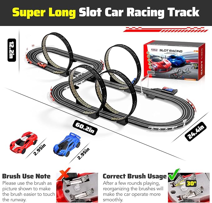 Slot Car Race Track Set for Kids Ages 6-12 Boys & Girls, Dual Racing Game 2 High-Speed Cars 1:64 Scale, Battery or Electric Powered Plug-in Track, Gift Toy Stocking Stuffers for Children